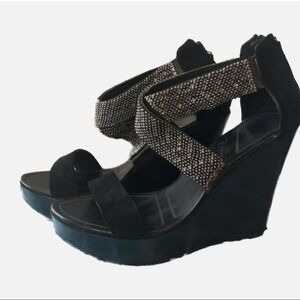 Matiko Black Suede Platform Wedge Sandal Platform Shoes Size 8